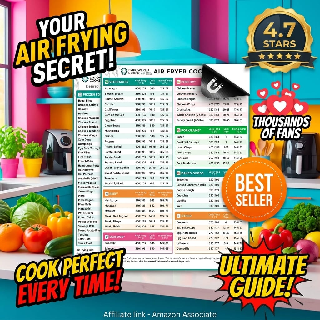 Air Fryer Cheat Sheet Magnet - Cook Times for 80+ Foods