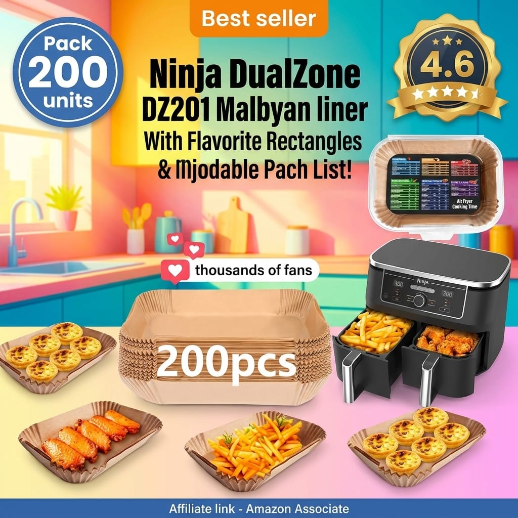 200 Pcs Rectangle Air Fryer Liners for Ninja DZ201 DZ401