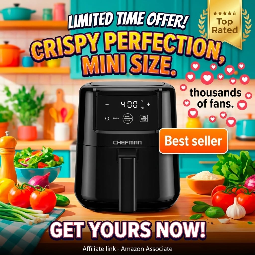 CHEFMAN 2 Qt Mini Digital Air Fryer Space-Saving Black