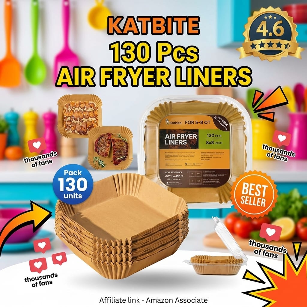 Katbite 130 Pcs Extra-Thick 45GSM Air Fryer Parchment Liners