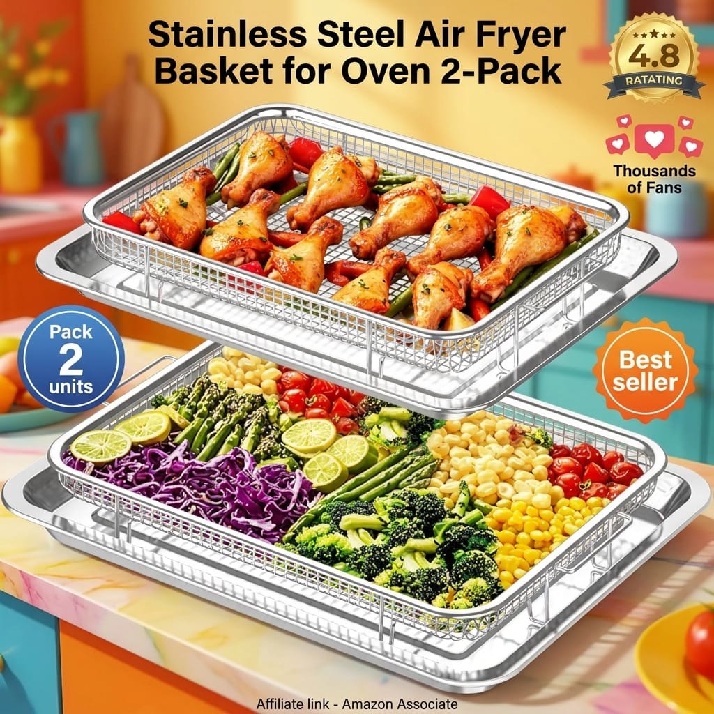 Stainless Steel Air Fryer Basket for Oven - 2-Pack Family Size