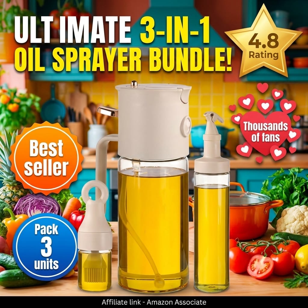3-in-1 Olive Oil Sprayer 580ml with Brush and Spice Shaker