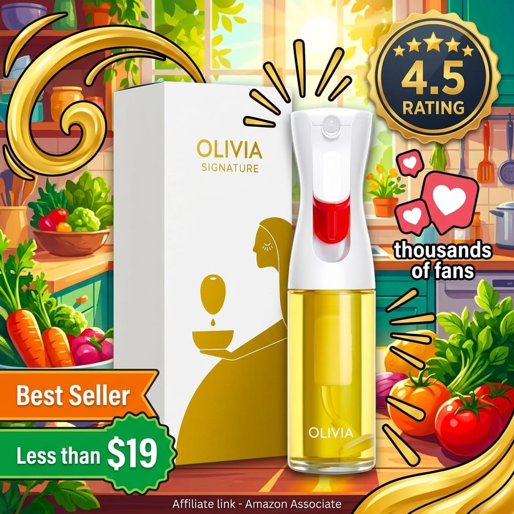 OLIVIA SIGNATURE Advanced Kitchen Oil Sprayer with Flairosol Technology, Fine Mist & Portion Control, Refillable Glass Olive Oil Cooking Spray Bottle for Air Fryer, Salad, BBQ, 130ml (White Print)