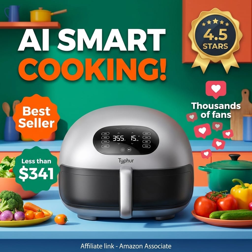 Typhur Dome 2 AI Smart Air Fryer, 15-in-1 Large Flat Airfryer with Top & Bottom Heating, Self-Cleaning Digital Fryer, PFAS-Free Ceramic Basket, Fits a 12" Pizza or Steaks, Whisper-Quiet, 120V
