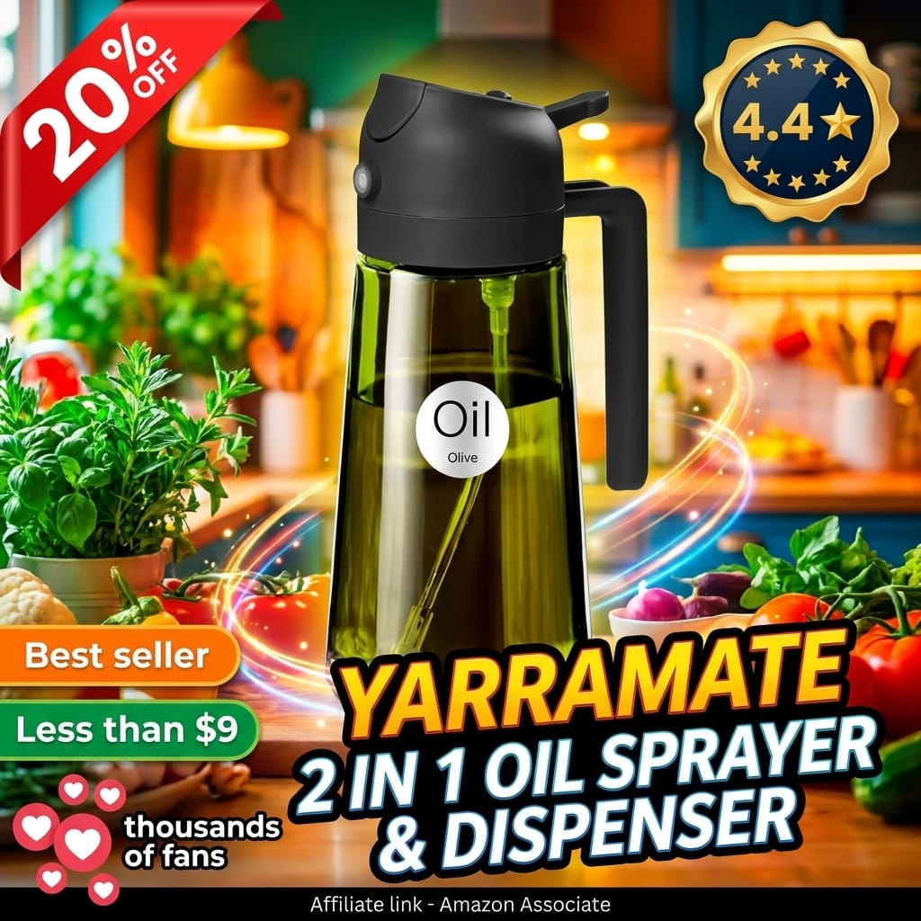 YARRAMATE 16oz/470ml Light-Blocking Dark Oil Sprayer for Cooking, 2 in 1 Olive Oil Dispenser Bottle for Kitchen, Premium Dark Green Glass Oil Bottle, Food-Grade Oil Mister for Air Fryer, BBQ (Black)