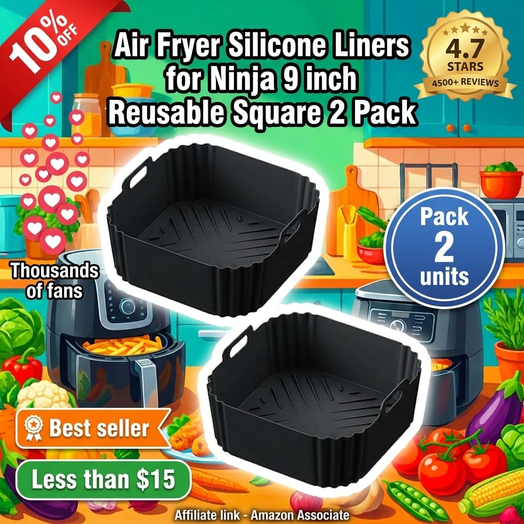Air Fryer Silicone Liners for Ninja AF140 AF141 AF180 AF181 Air Fryer for Philips HD9270 Basket Baking,9inch Reusable square,Black×2 pack