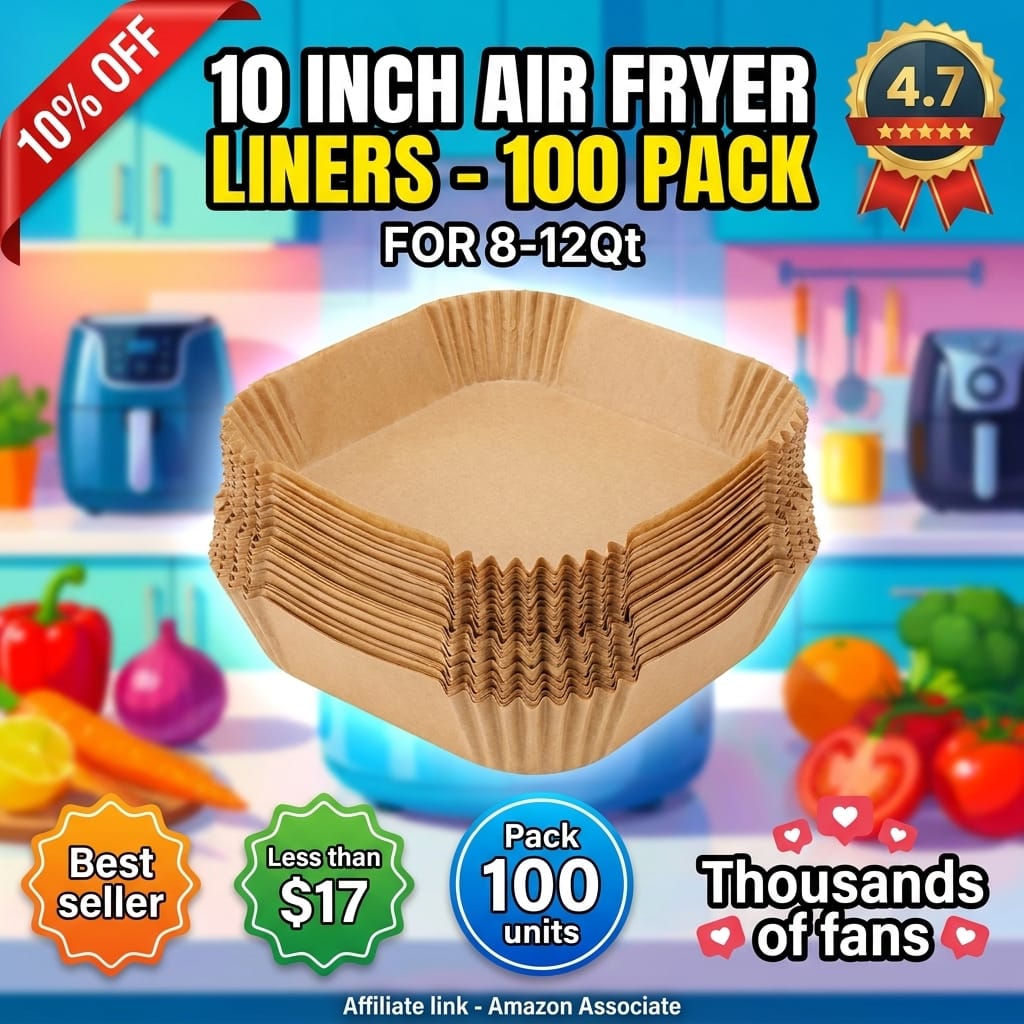 10 Inch Air Fryer Liners Disposable-100PCS Square Parchment Paper Liners,Heat Resistant & Non-Stick,Unbleached Liners for Air Fryer,Oven,Roasting,Baking,Microwave（Bottom is 9 Inch）
