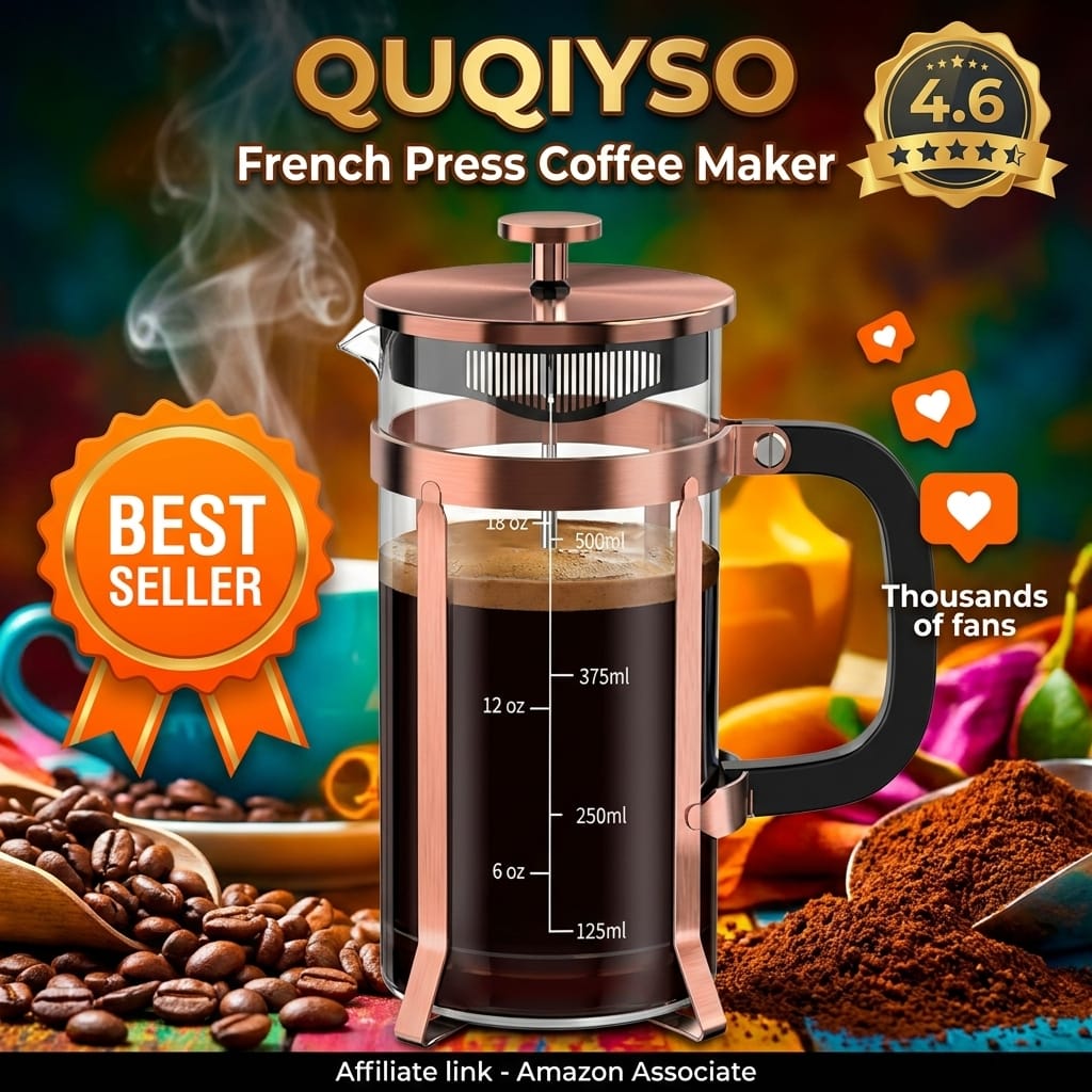 QUQIYSO French Press Coffee Maker - 4-Layer Filtration