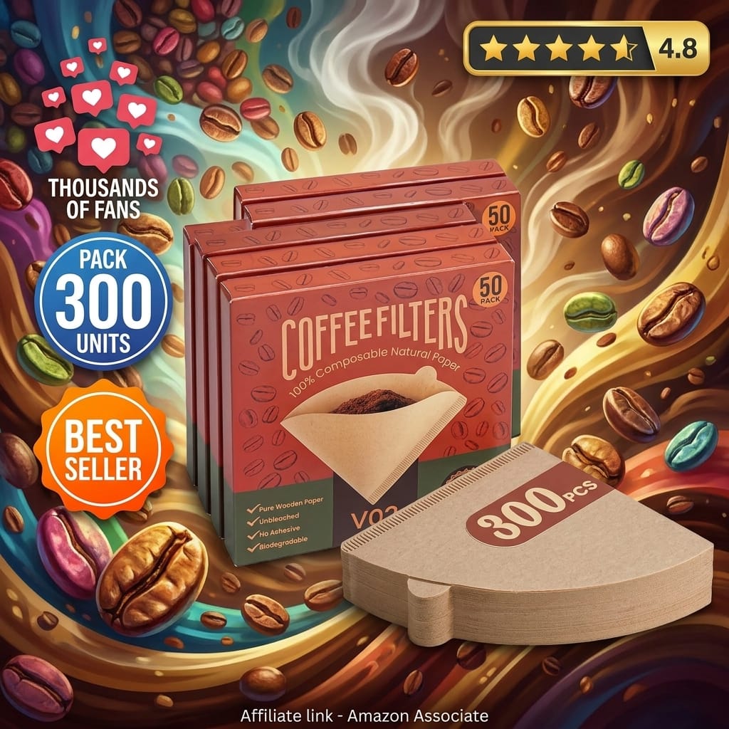Metflavor V60 Coffee Filters 300ct - Unbleached Cone Filters
