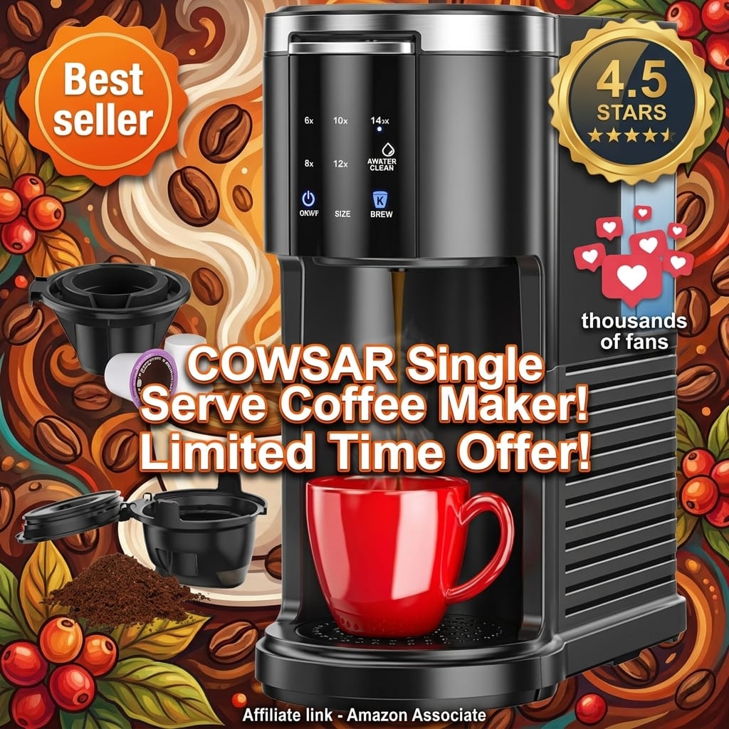 COWSAR Single Serve Coffee Maker - Brew Pods and Grounds