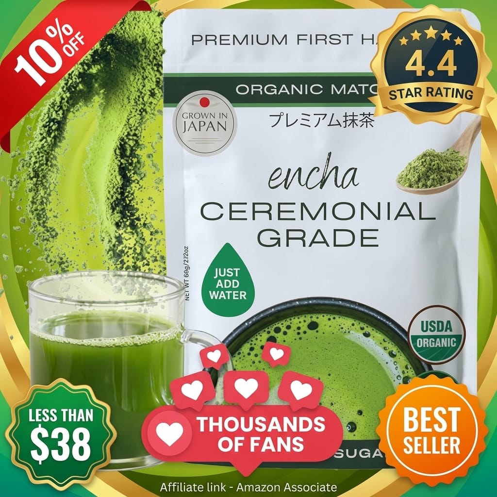 Encha Matcha - Ceremonial Grade Matcha Powder, Organic First Harvest Japanese Green Tea Powder, From Uji, Japan (60g/2.12oz)