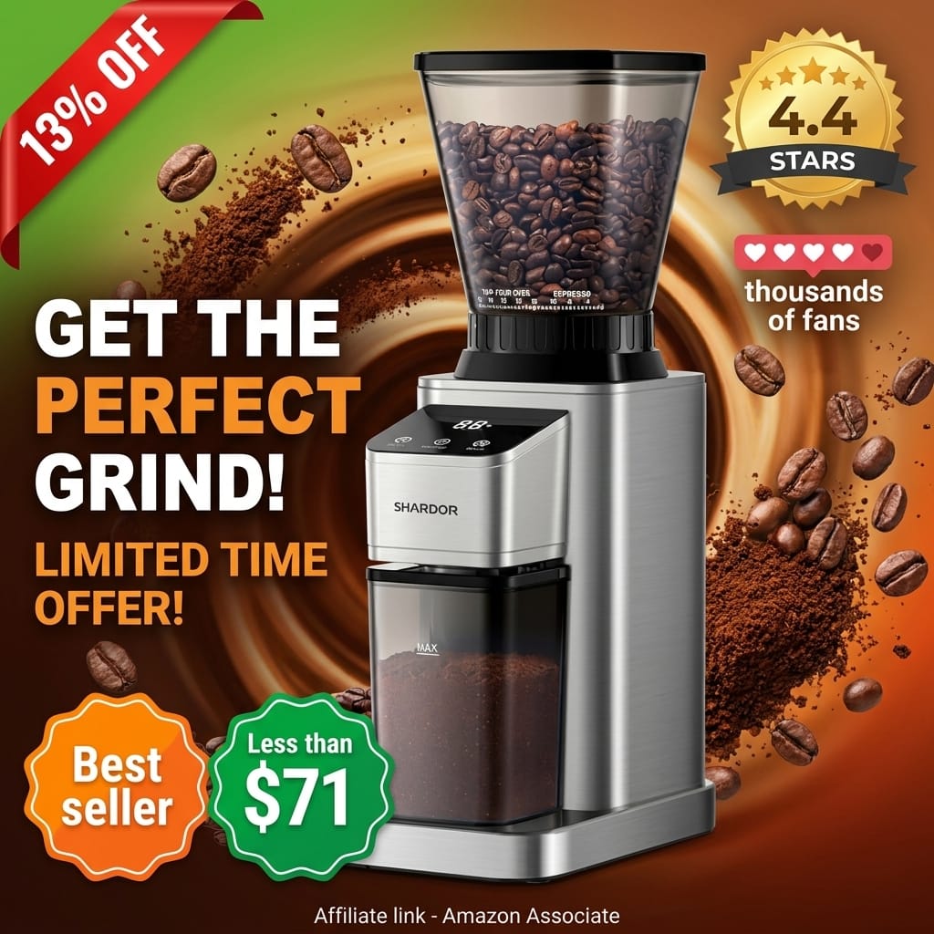 SHARDOR Professional Conical Burr Coffee Grinder, Coffee Bean Grinder with 48 Grind Settings for Espresso, Drip & French Press, Upgraded Anti-Static Technology, Precision Timer, Stainless Steel