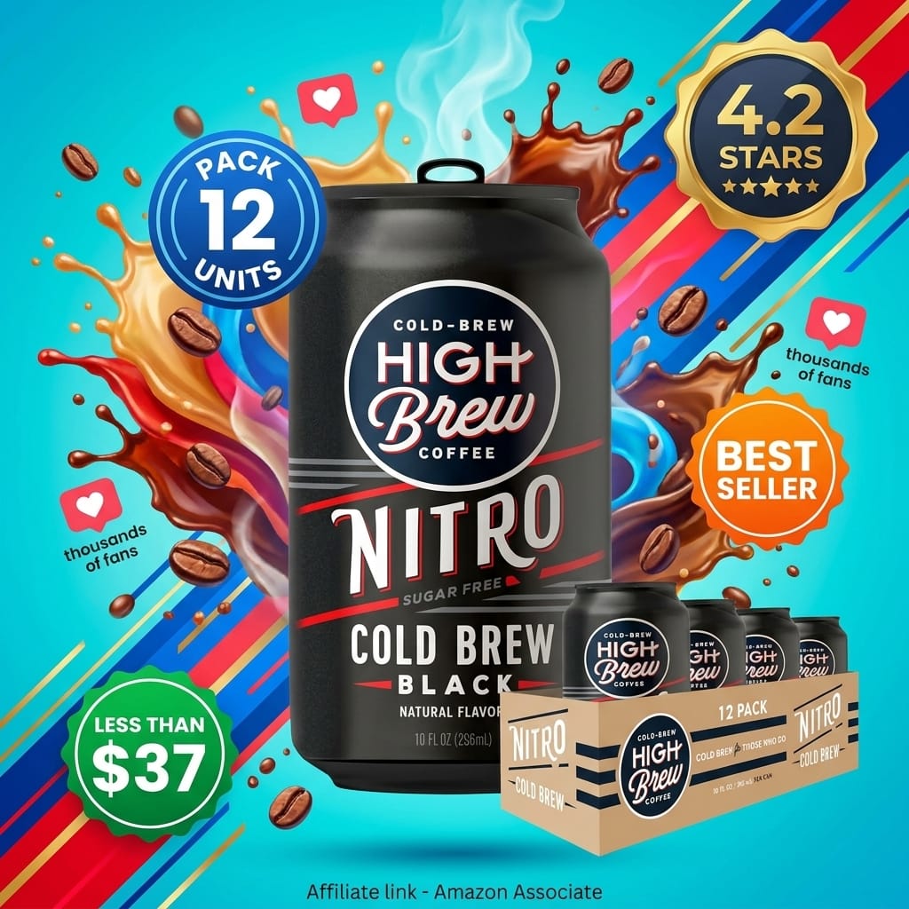 High Brew Coffee, Nitro Black, Cold Brew Coffee, Sugar Free, Dairy Free, 10 Fl Oz, Ready-To-Drink (Pack of 12)