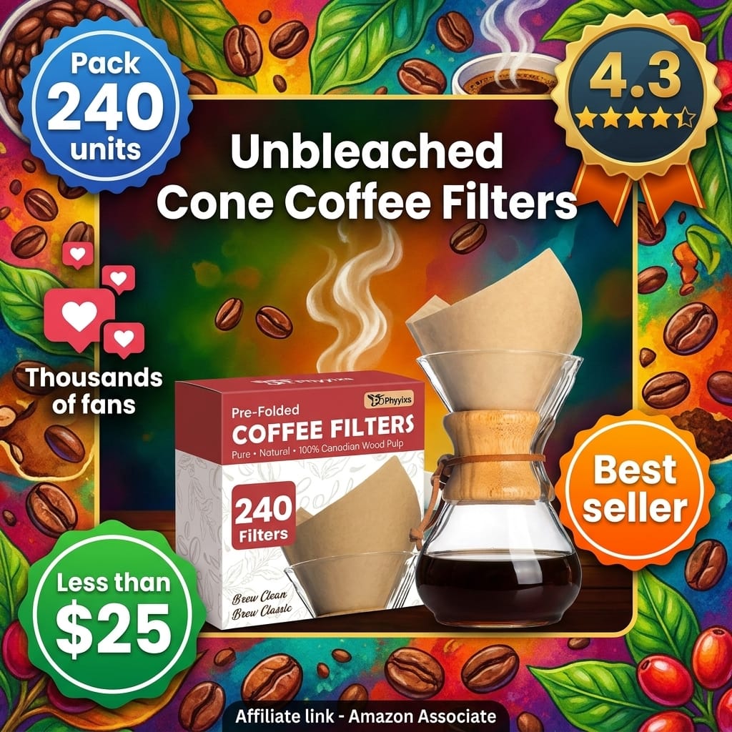 Pre-Folded Unbleached Cone Coffee Filters – Premium Thick Paper, Compatible with Pour-Over Coffee Makers (240 Filters)