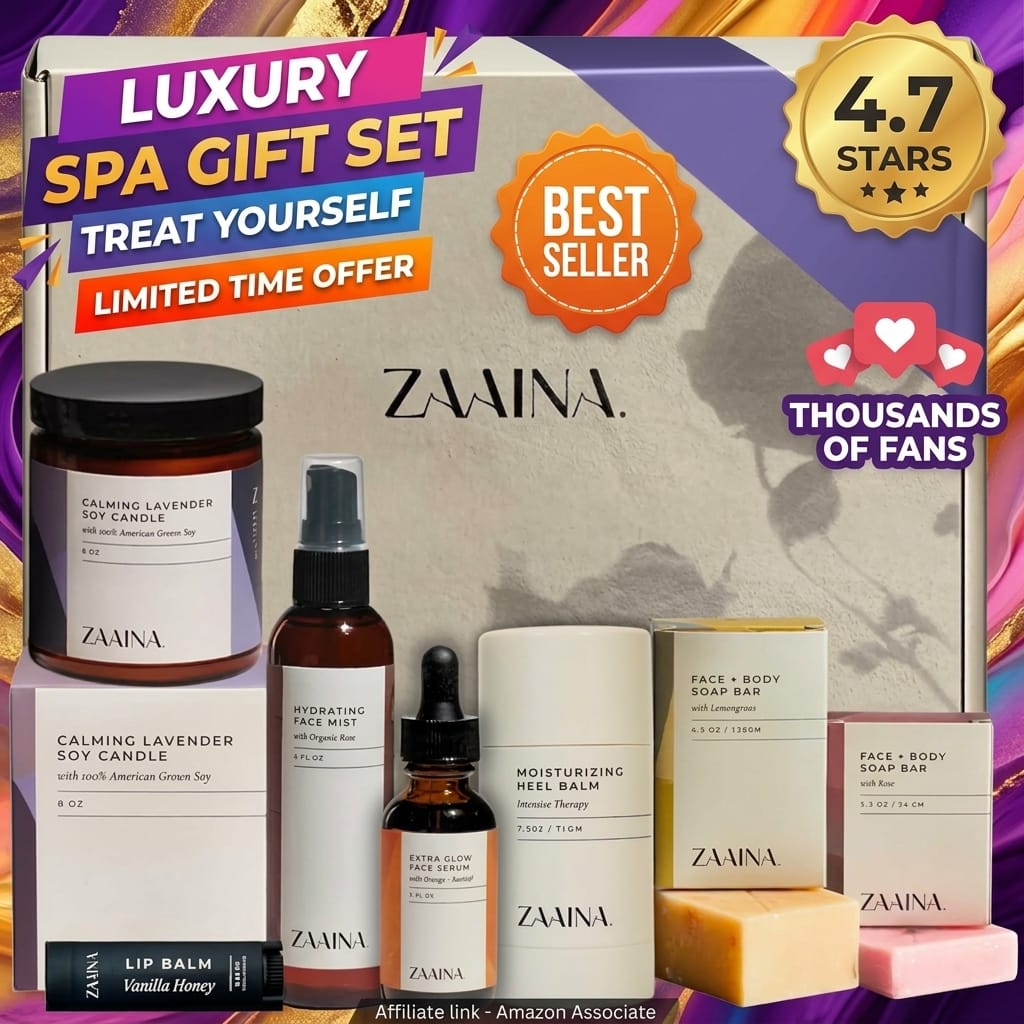 ZAAINA Spa Gift Set for Her - Mother's Day Gifts for Mom, USA Made Luxury Self Care Spa Box, Pampering At Home Bath & Body Relaxing Spa Package, Gift Basket for Wife Friend, , Birthday Gifts for Women