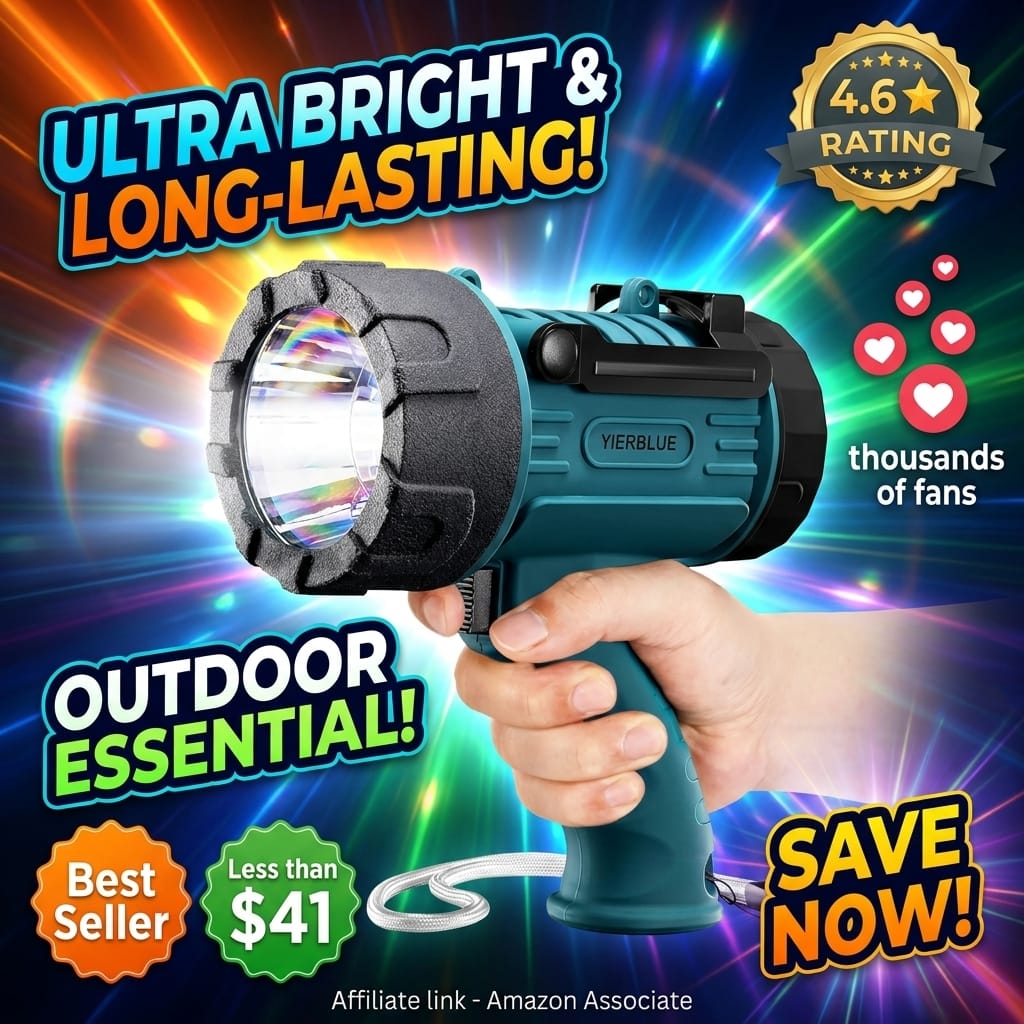 YIERBLUE Rechargeable Spotlight Flashlight with 2000000 High Lumen LED, IP67 Waterproof Long Running Spot Light searchlight, Impact Resistant Handheld Spotlight with Foldable Stand Red Lens