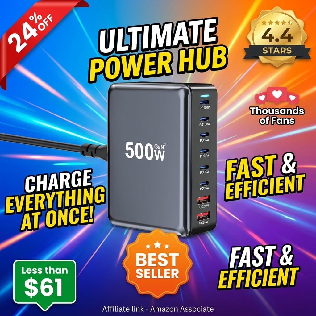 500W USB C Fast Charger Block, Multi-port USB Charging Station, GaN III Double 100W PD PPS Port Fast Charging Station for Multiple Devices,Laptop Wall Charger Compatible with MacBook, iPhone 17,iPad etc