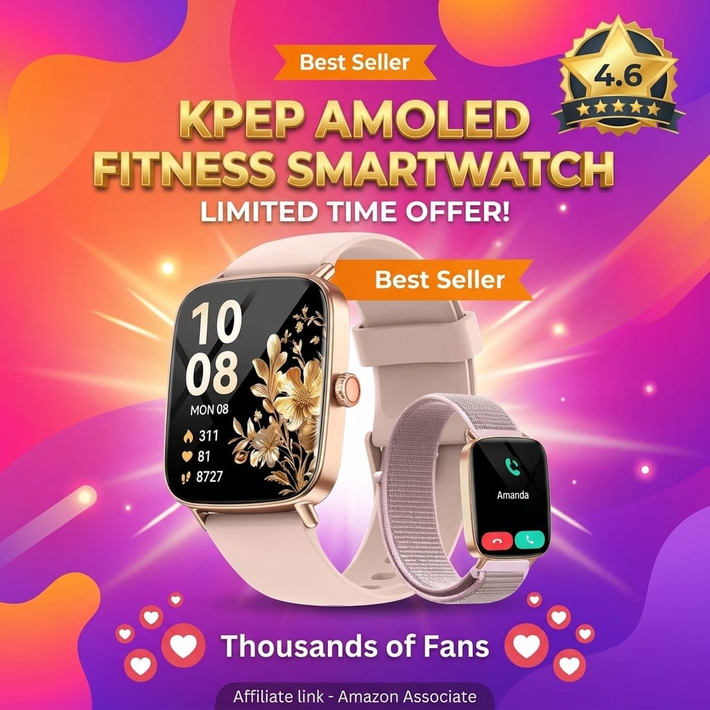 KPEP AMOLED Fitness Watches for Women Men with Stress Blood Oxygen Heart Rate Monitor Sleep Tracking 110+ Sport Modes Fitness Tracker Watch Calorie Counter Step Tracker IP68 Waterproof for Andriod iOS