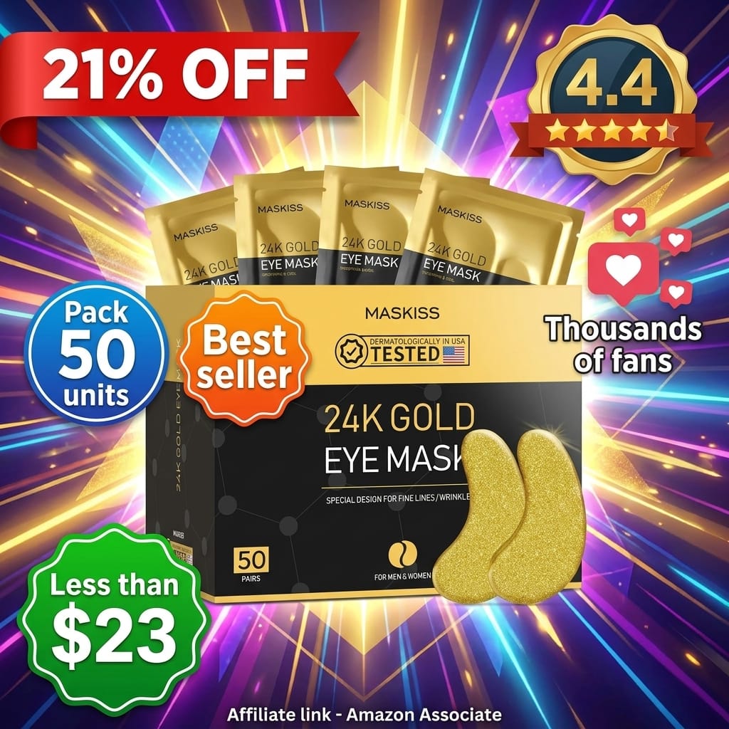 Maskiss 24k Gold Under Eye Patches (50 Pairs), eye mask, Collagen Skin Care Products, Eye Patches for Puffy Eyes, eye masks for dark circles and puffiness