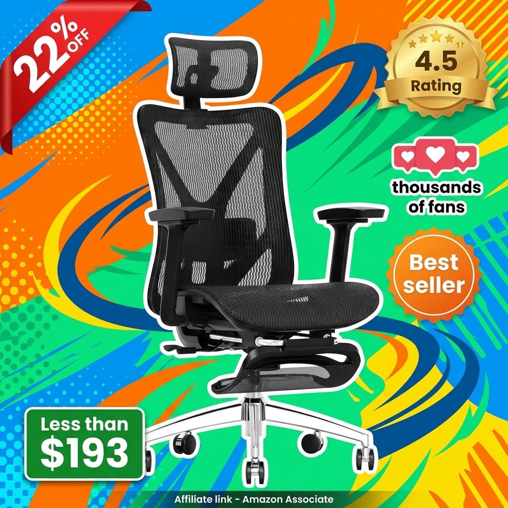 Ergonomic Office Chair with Footrest, 135° Reclining Desk Chair with Adjustable Lumbar Support,3D Armrest,Headrest & Large Steel Base, 300LBS Heavy Duty Mesh Chair