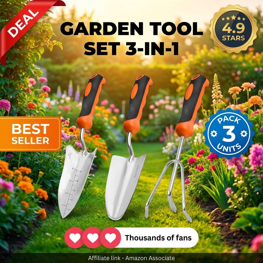 Garden Tool Set 3-in-1 with Rust-Resistant Trowel