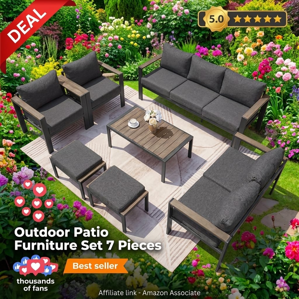 Outdoor Patio Furniture Set 7 Pieces 9 Seats Aluminum