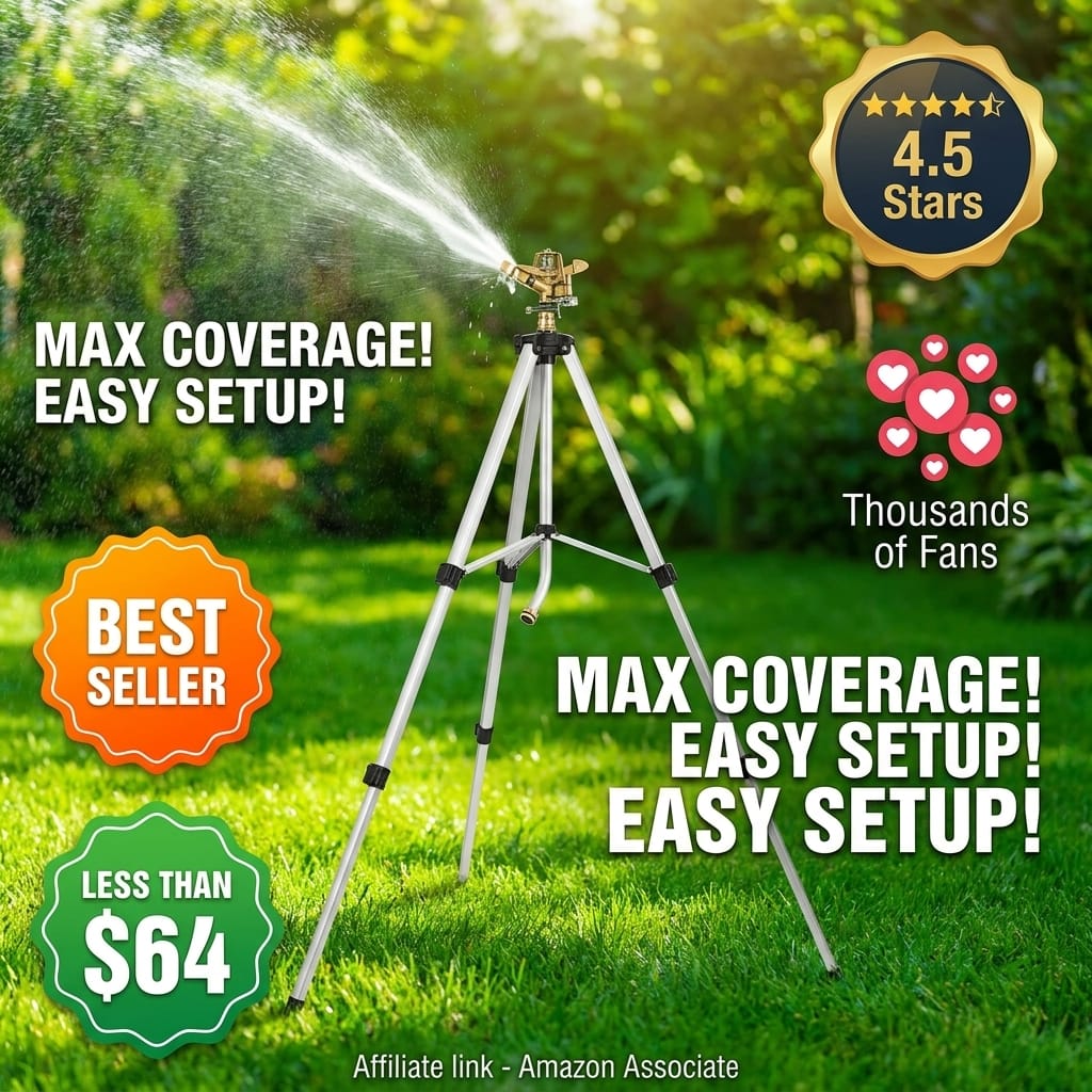 RESTMO 48" Large Full Metal Impact Sprinkler Head on Tripod Base, 360° Rotating & Height Adjustable Tripod, Heavy Duty Zinc Alloy Sprinkler for Large Yard and Lawn Irrigation