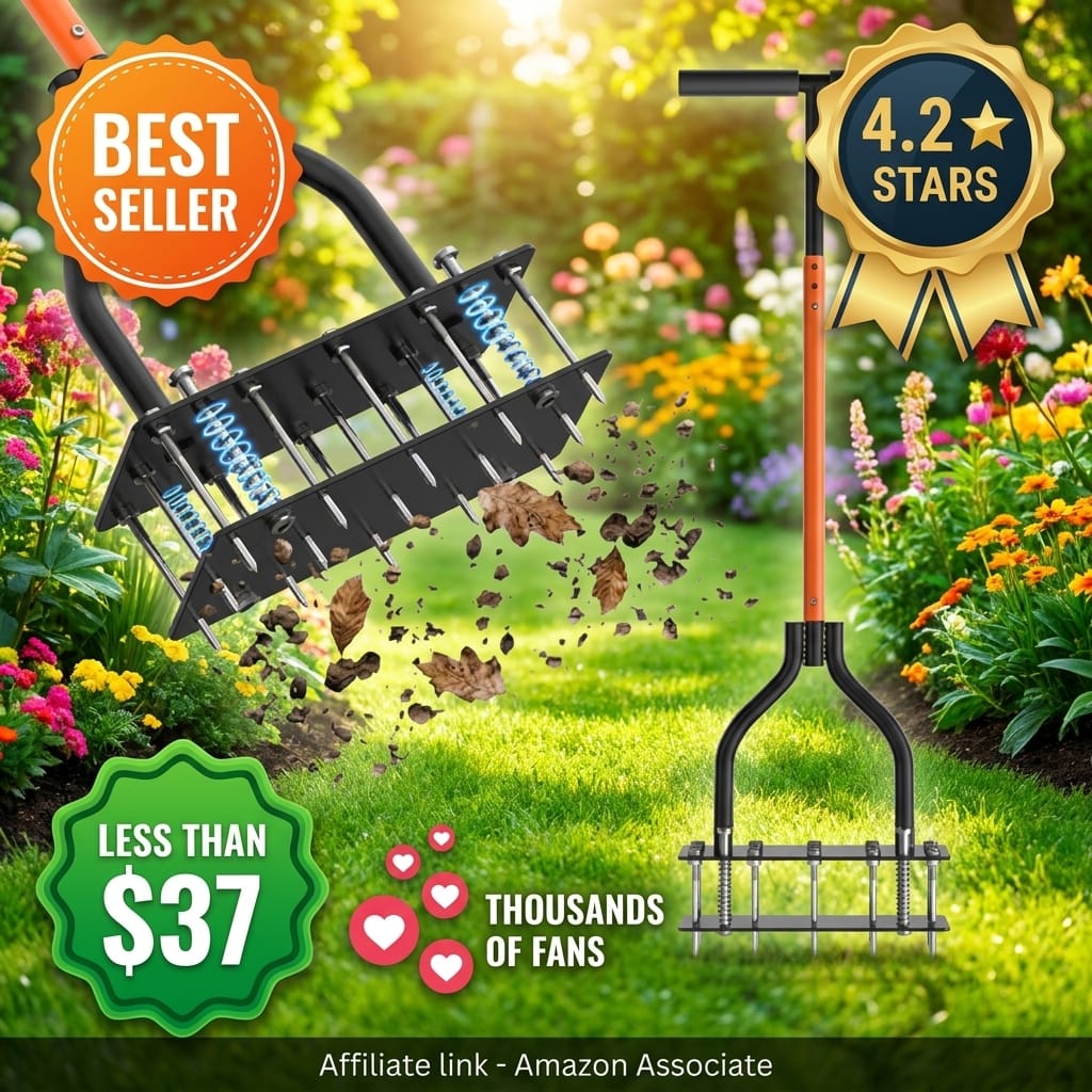Lawn Aerator Tool with Dual-Layer Self-Cleaning Spikes, 15 Spike Heavy Duty Manual Lawn Aerator for Compact Soil, Anti-Clog Grass Aerator for Yard, Garden & Lawn Care