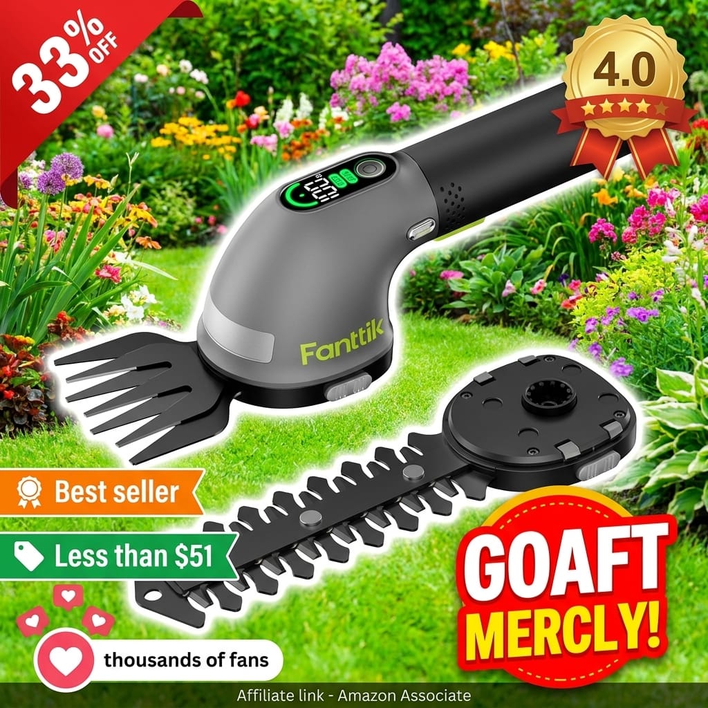 Fanttik Z10 Pro Cordless Hedge Trimmer, 6" Shurbbery Trimmer & 3.5" Grass Shear, Dual-Mode with Battery Display, Type-C Fast Charge, Two Blades for Yard, Garden, Lawn Care