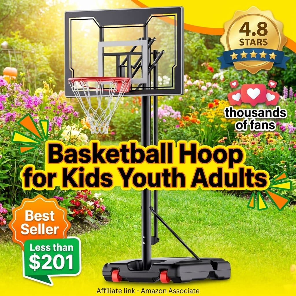 Basketball Hoop for Kids Youth Adults, Portable Adjustable Height Basketball Goal with Wheels for Driveway Backyard Outdoor Play