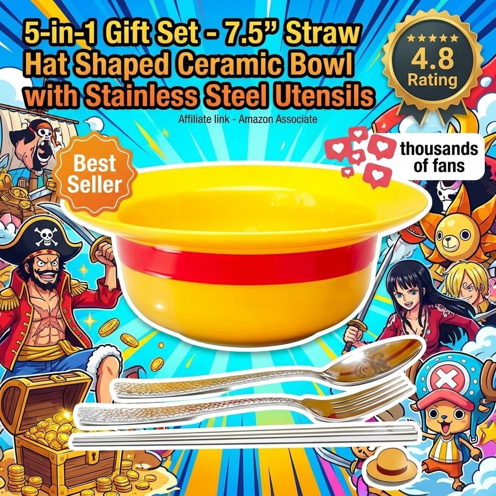 Straw Hat Ceramic Ramen Bowl - One Piece 5-in-1 Set