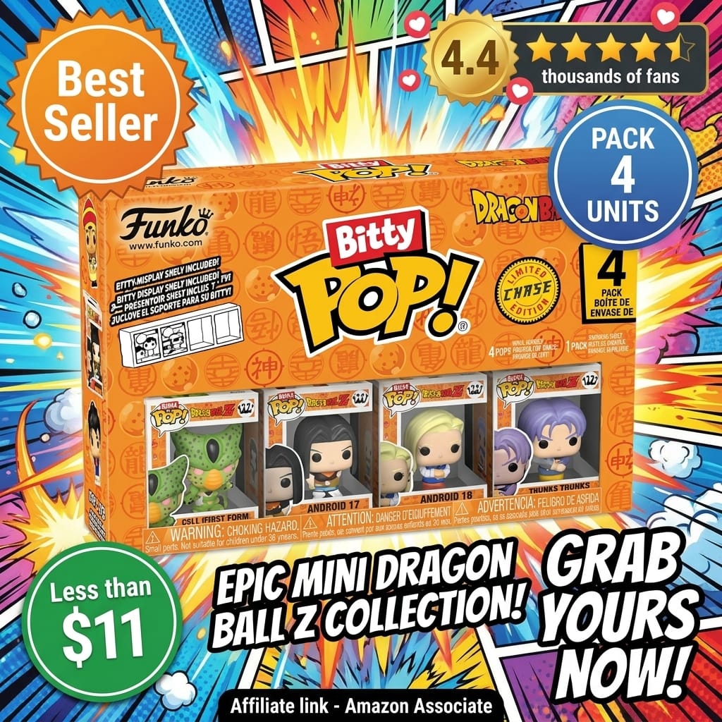 Funko Pop! Bitty: Dragon Ball Z 4-Pack - Cell, Android 17, Android 18, and A Surprise Mystery Mini Figure - Anime Collectable - Stackable Display Shelf Included - Gift Idea - Party Bags Stocking
