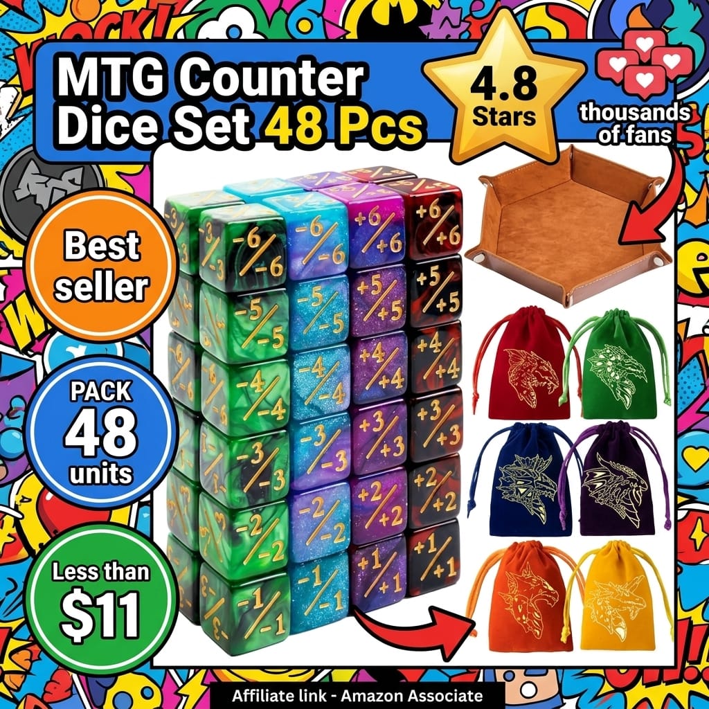 MTG Counter Dice Set 48 Pcs D6 MTG Dice Life Counters Tokens Dice for Magic Card Game Accessories with 6 Pcs Drawstring Bags and Tray (Color)
