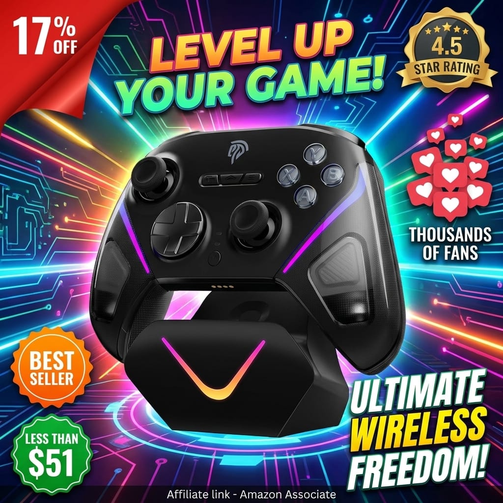 EasySMX D10 Wireless Game Controller – TMR Anti-Drift Joysticks, Dual-Mode Triggers, 1000Hz Polling, Mechanical Buttons, RGB – Bluetooth Gamepad for PC/Switch/Switch2/iOS/Android with Charging Dock