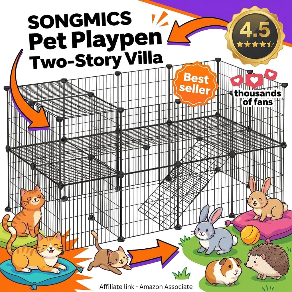SONGMICS Two-Story Metal Pet Playpen for Rabbits and Guinea Pigs