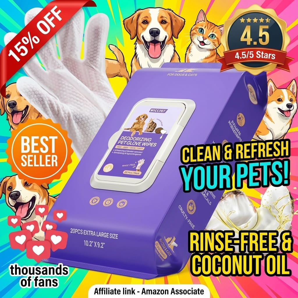 HICC PET Grooming Glove Wipes for Dogs and Cats - Coconut Scent