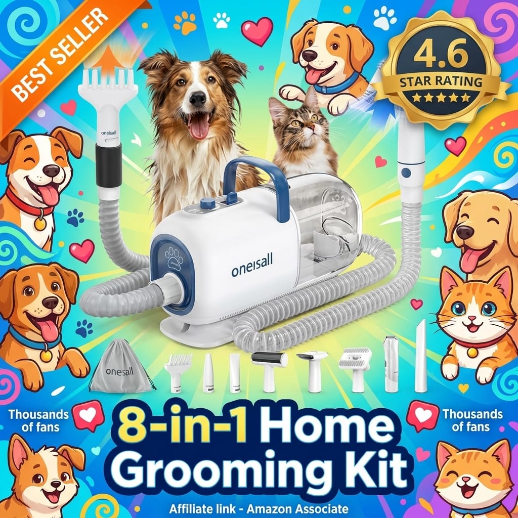 oneisall Dog Vacuum & Dryer - 8-in-1 Home Grooming Kit