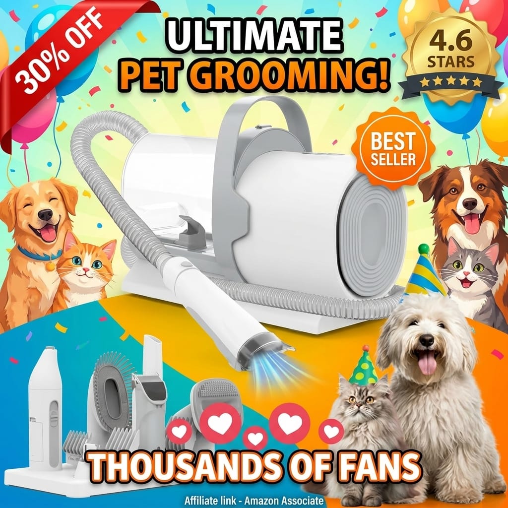 Dog Grooming Vacuum Kit with 7 Tools and 11000Pa Suction