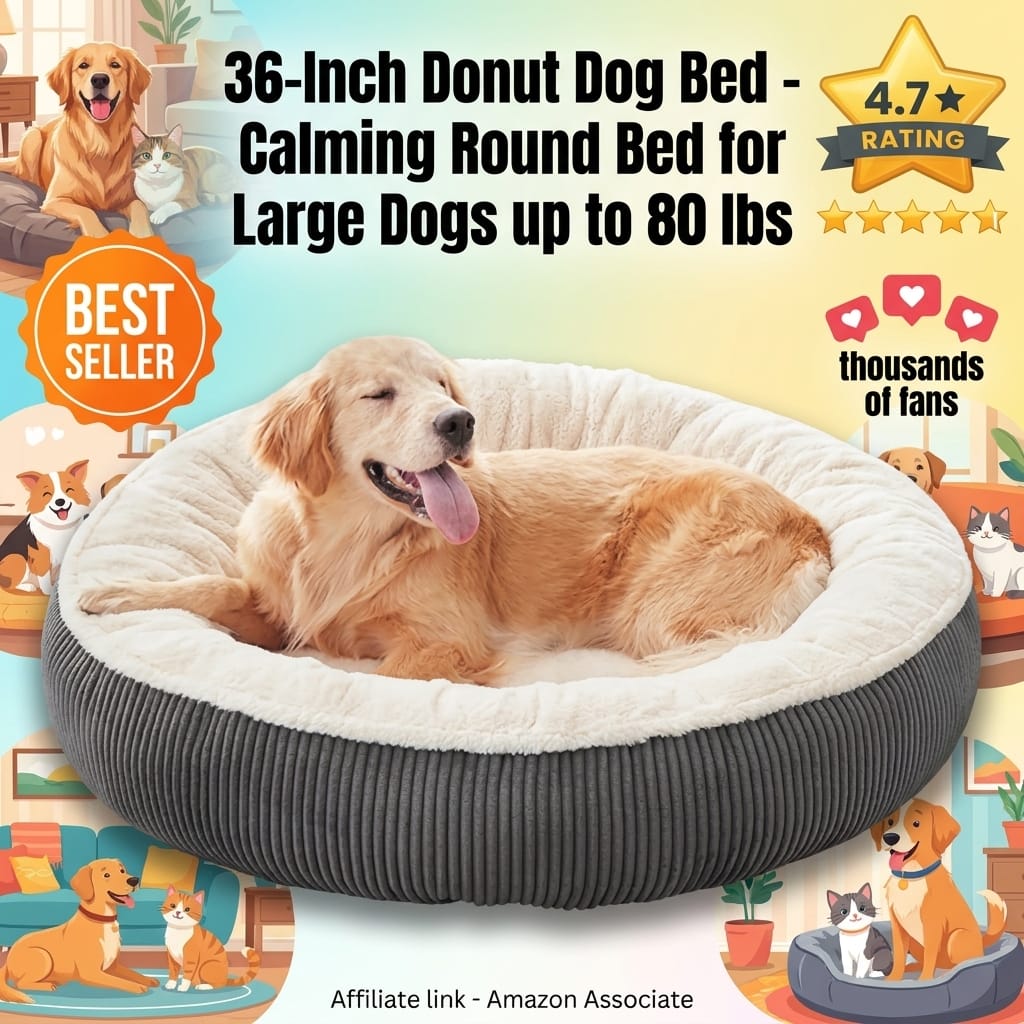 36-Inch Donut Dog Bed - Calming Bed for Dogs up to 80 lbs