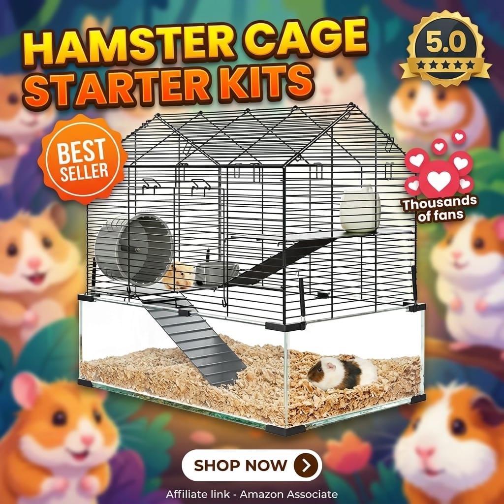 Hamster Cage Starter Kit with Platform, Wheel and Bowl