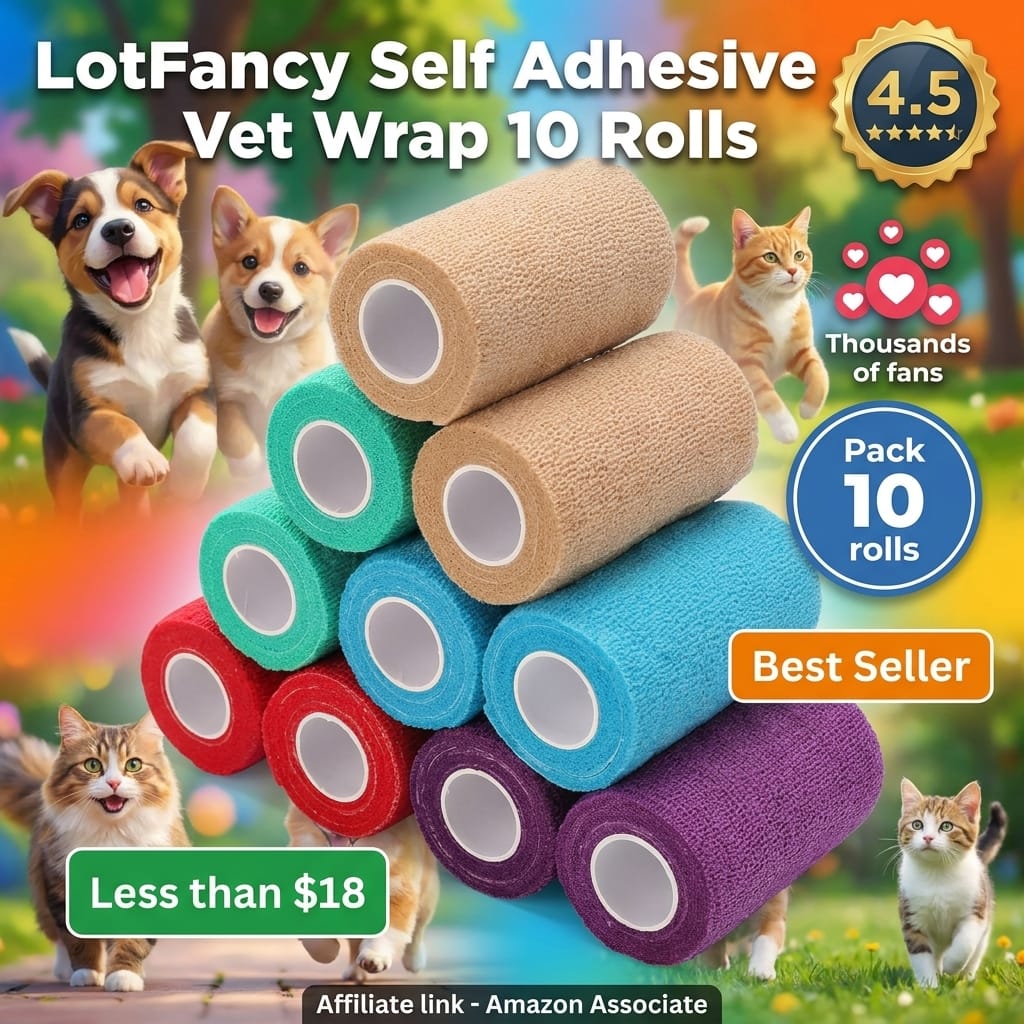 LotFancy 10 Rolls Self Adhesive Vet Wrap, 3 Inch Cohesive Bandage Wrap for Horses, Dogs, Cats, Pet, Animal, Non-Woven Medical First Aid Tape for Wounds, Paw, Leg, Foot, Ankle Sprains & Swelling