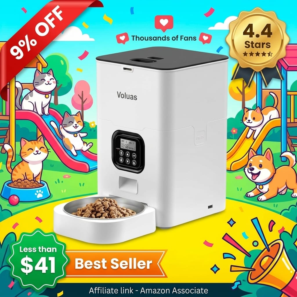VOLUAS Automatic Cat Feeders - Timed Pet Feeder for Cats and Dogs with Dry Food Dispenser, Desiccant Bag, Programmable Portion Control, 4 Daily Meals, 10s Voice Recorder