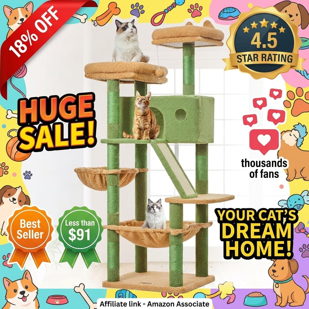 Taoqimiao Cactus Cat Tree, 57.5-Inch Cat Tower for Indoor Cats Large Adult, Extra Large Cat Condo, 8 Sisal Scratching Posts, Metal Frame Cozy Hammock, Durable Scratch Board, 2 Top Perches, MSC026