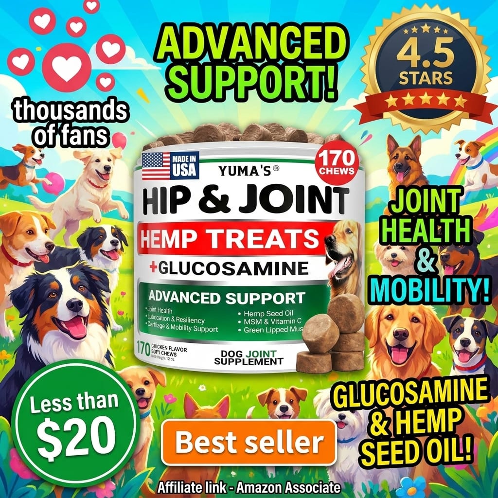 YUMA'S Hemp Hip and Joint Supplement for Dogs - Glucosamine for Dogs - 170 Joint Pain Relief Chews - Chondroitin, MSM - Hemp Oil - Advanced Canine Health Supplement - Mobility Support Treats