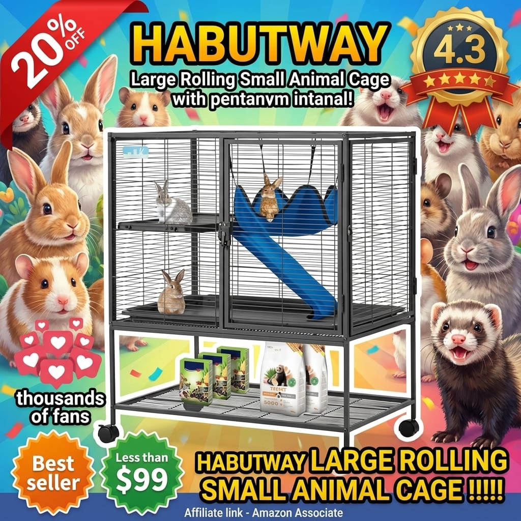 HABUTWAY 36.5''H Large Metal Rolling Ferrets Cage, 2-Tiers Small Animal Cages, Cage for Rats/Chinchillas, 0.5'' Bar Spacing for Ferret,Small Animal Cage w/Removable Ramp & Platform