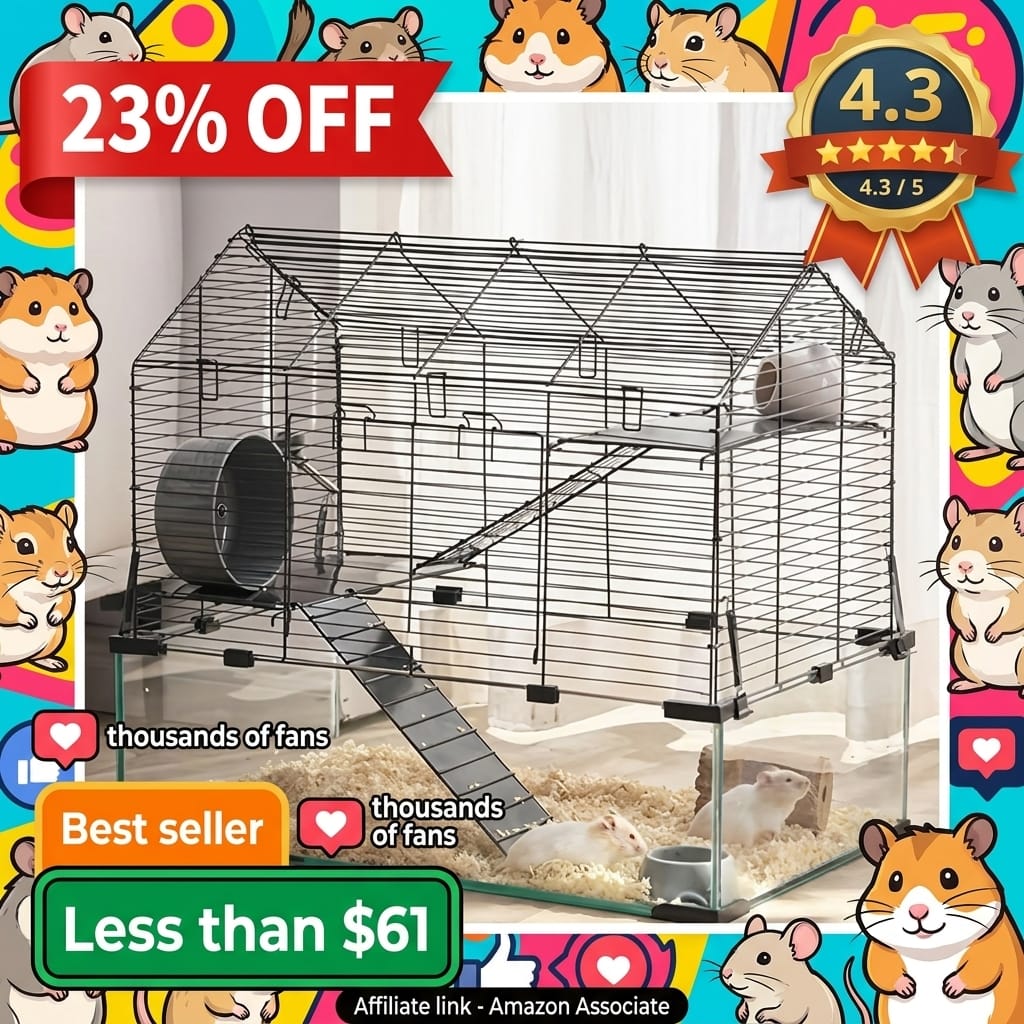 VEVOR Hamster Cage, 360° Viewing Transparent Hamster Habitats, Small Animal Cage, 22.8 x 15 x 21.3 in, Ventilated Pet Mouse Cages with Water Bottle, Portable Hamster House for Rats, Guinea Pigs