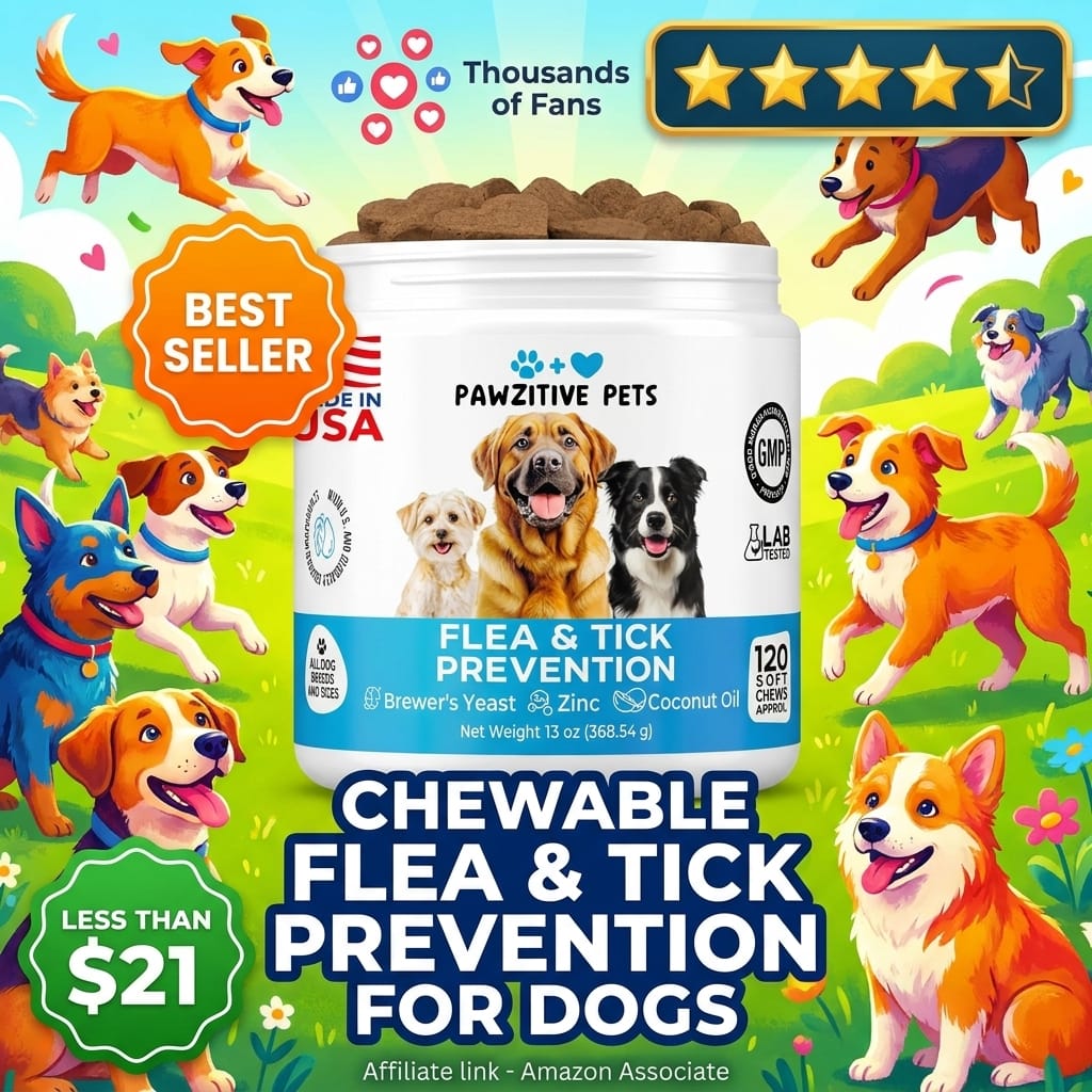 Chewable Flea and Tick Prevention for Dogs - 120 Soft Chews Made in USA - Oral Flea and Tick Control Pills for Small, Medium, Large Dogs and Puppies - Skin and Coat Supplement Treats for All Breeds