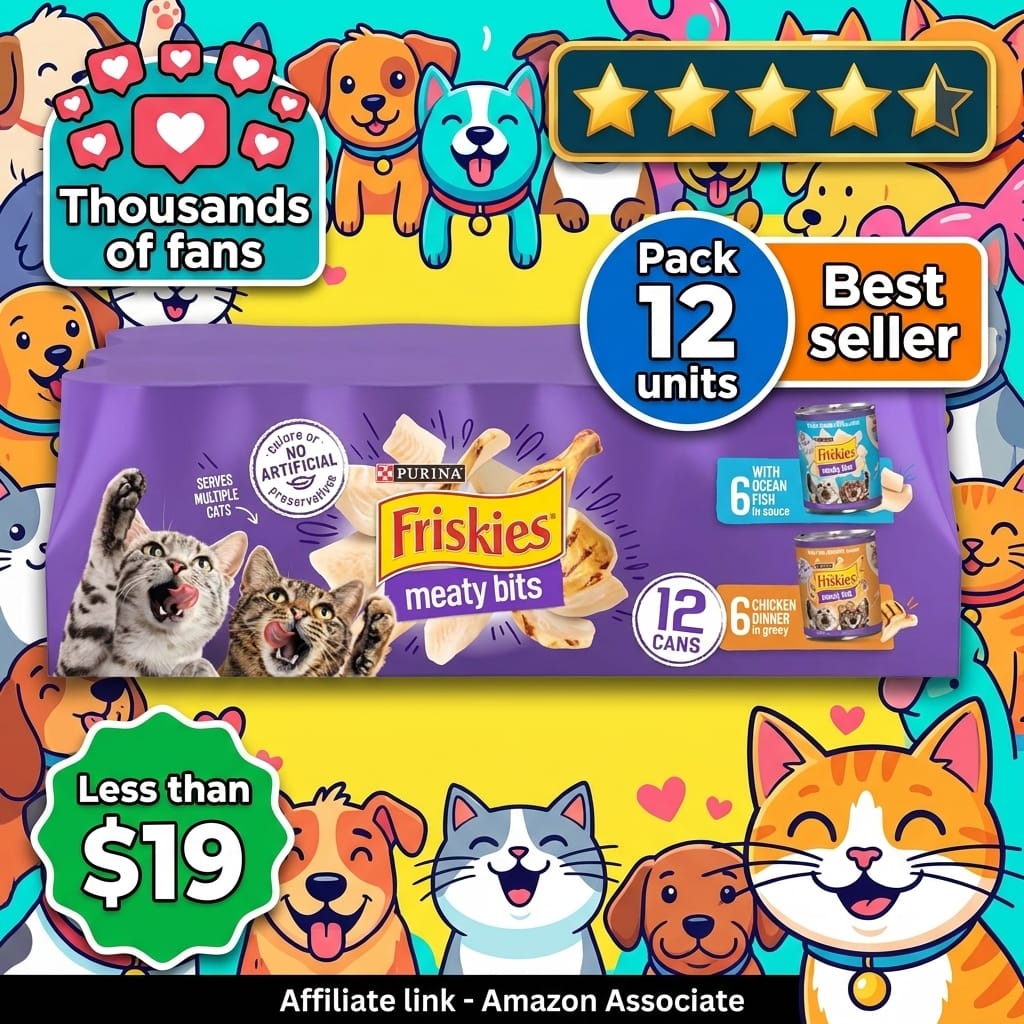 Purina Friskies Meaty Bits with Ocean Fish and Chicken Dinner in Gravy Multi Cat Wet Cat Food Variety Pack - 13.5 Ounces (Pack of 12)