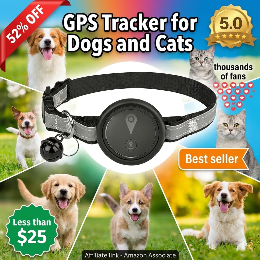 GPS Tracker for Dogs & Cats, Smart Collar with Real-Time Location Tracking, No Monthly Fee, Compatible with iOS Find My, Can Adjust Pet Activity Tracker - Ideal for Small, Medium, and Large Pets