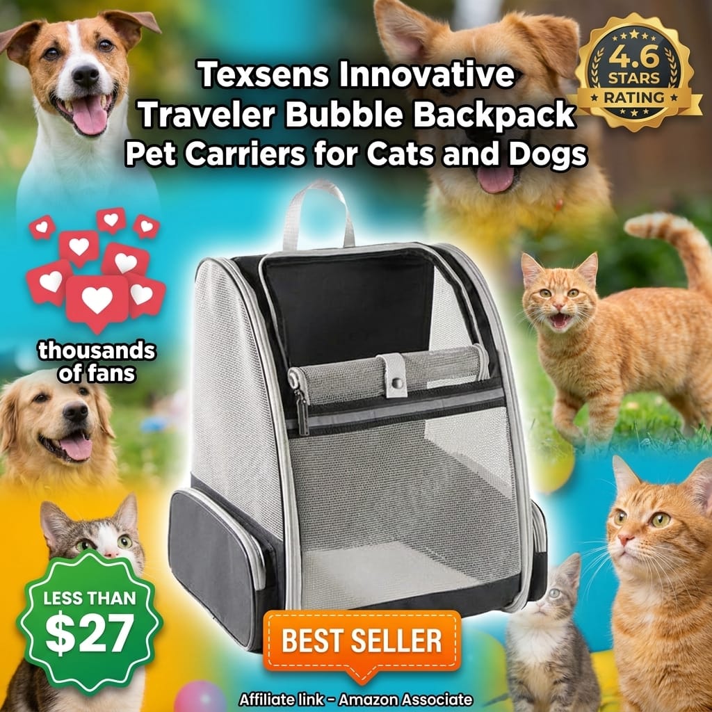 Texsens Innovative Traveler Bubble Backpack Pet Carriers for Cats and Dogs (Black)